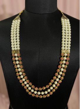 Amazing Gold Rodium Polish Beads Work Alloy Off White and Salmon Necklace For Festival