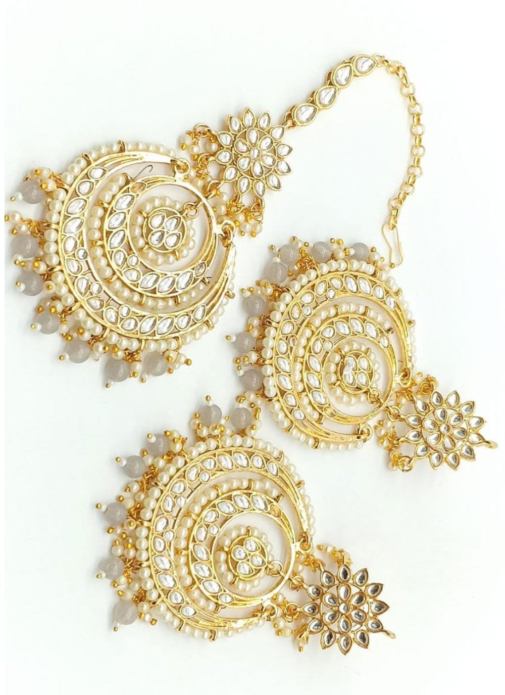 Amazing Gold Rodium Polish Beads Work Earrings Set For Party