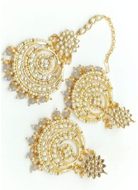 Amazing Gold Rodium Polish Beads Work Earrings Set For Party
