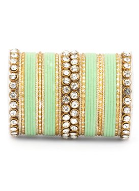 Amazing Gold Rodium Polish Gold and Mint Green Bangles For Party