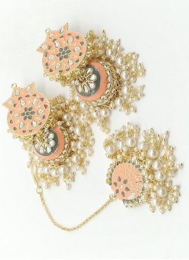 Amazing Off White and Peach Beads Work Alloy Gold Rodium Polish Earrings Set
