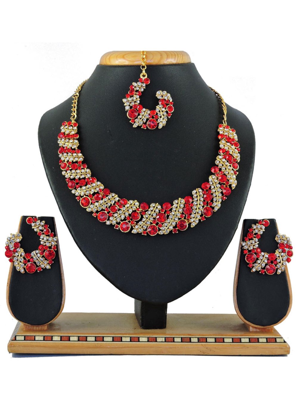 Amazing Red and White Stone Work Necklace Set For Party