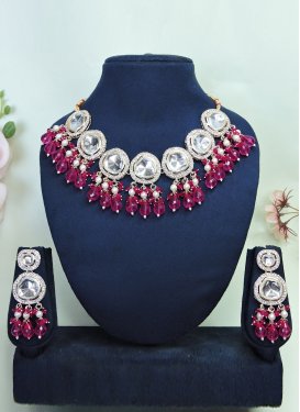 Amazing Rose Pink and White Gold Rodium Polish Beads Work Necklace Set