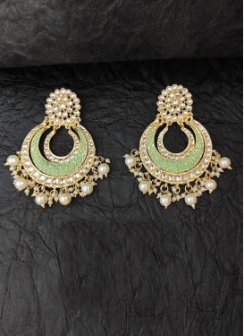 Amazing Sea Green and White Earrings For Ceremonial