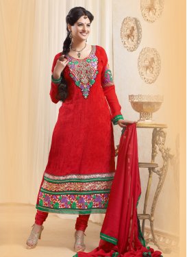Appealing Red Color Chicken Work Party Wear Suit