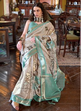 Aqua Blue and Beige Banarasi Silk Designer Contemporary Saree For Ceremonial