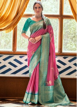 Aqua Blue and Hot Pink Traditional Designer Saree