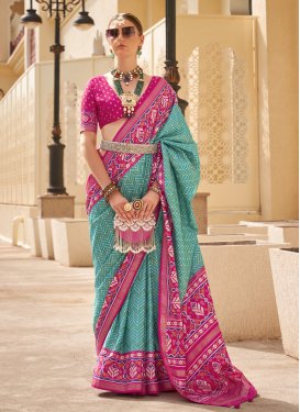 Aqua Blue and Rose Pink Traditional Designer Saree For Ceremonial