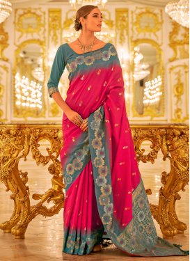 Aqua Blue and Rose Pink Woven Work Designer Traditional Saree