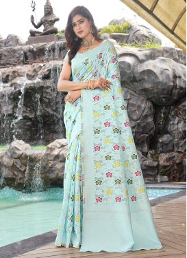 Aqua Blue Art Silk Woven Work Trendy Saree for Women