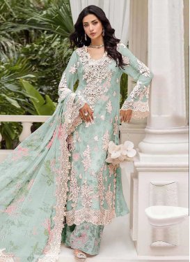 Aqua Blue Chiffon Digital Print Work Palazzo Suit for Women