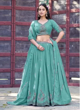 Aqua Blue Silk Georgette Trendy Lehenga Choli with Embroidered Work for Festival
