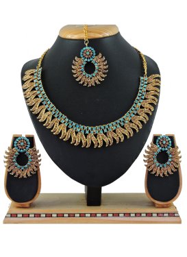 Arresting Alloy Firozi and Gold Stone Work Necklace Set