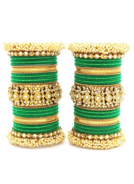 Arresting Alloy Green and Off White Bangles For Bridal