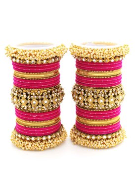 Arresting Beads Work Off White and Rose Pink Bangles for Bridal
