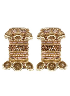 Arresting Gold and Off White Alloy Bangles