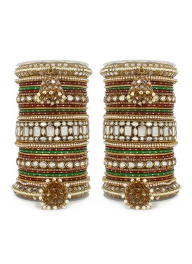 Arresting Gold Rodium Polish Beads Work Alloy Gold and Green Bangles