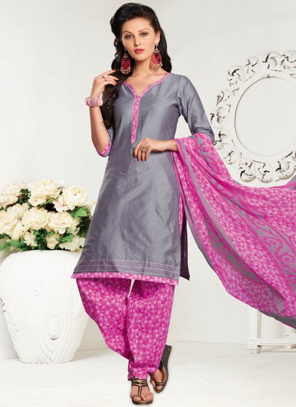 Grey and pink 2025 punjabi suit