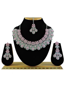 Arresting Pink and White Stone Work Necklace Set