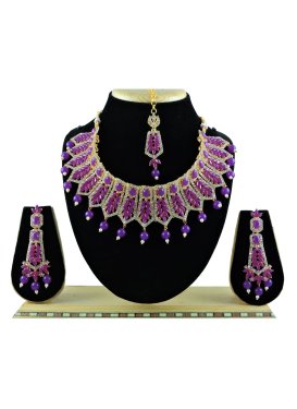 Arresting Purple and White Beads Work Necklace Set