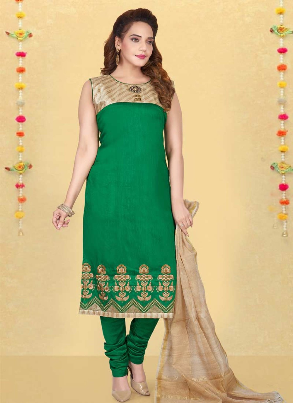 Ready to Wear Designer Cotton fabric Churidar Salwar Suit With Bottom &  Dupatta For Women (3 Piece Suit) : Clothing, Shoes & Jewelry - Amazon.com