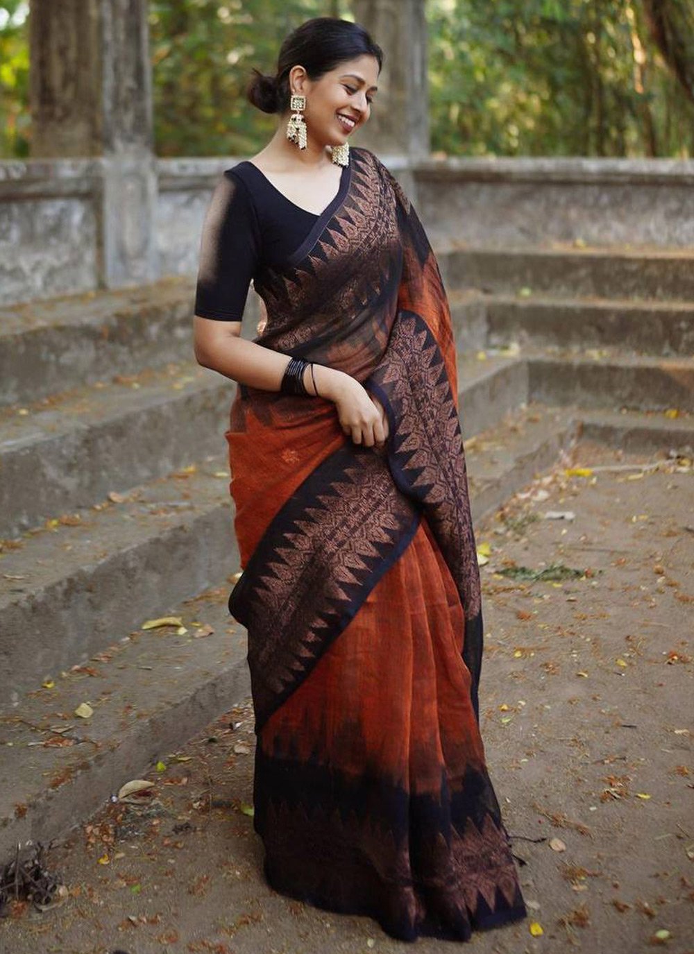 Aarambh Black Orange Saree & Unstitched Blouse – PROLISMA