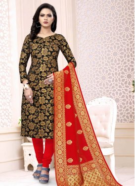 Art Silk Black and Red Trendy Straight Salwar Kameez