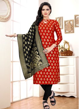 Art Silk Black and Red Woven Work Trendy Churidar Salwar Kameez