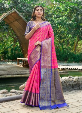 Art Silk Blue and Rose Pink Woven Work Designer Contemporary Style Saree