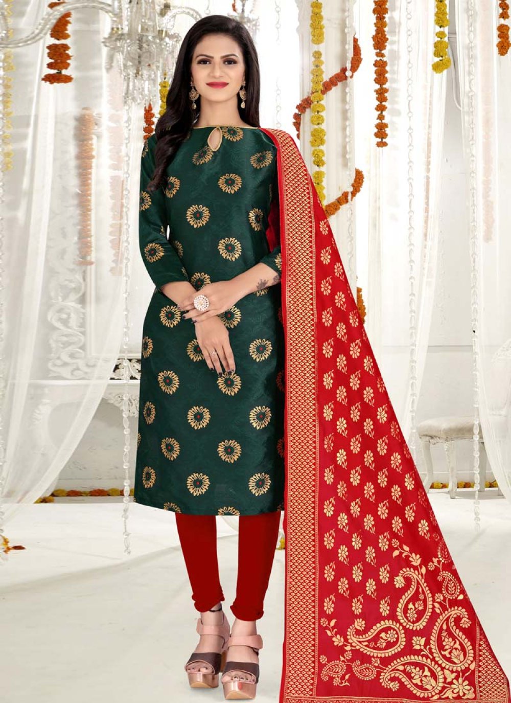 Bottle Green Sequins, Zardozi and Thread work Straight Cut Salwar Suit –  Seasons Chennai