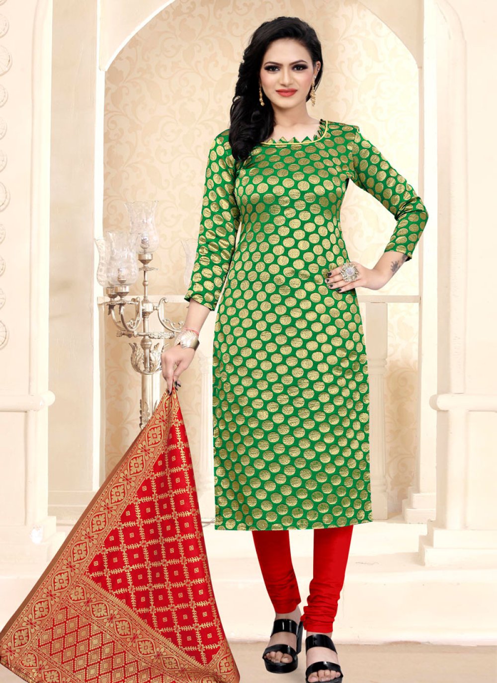Mint Green Chanderi Cotton Churidar Suit 56644  Stylish dress designs,  Dress neck designs, Churidar