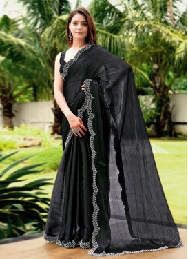 Art Silk Classic Saree with Swarovski Work in Black