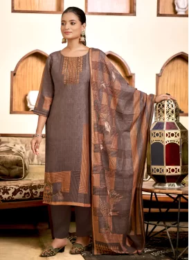 Art Silk Cutdana Work Readymade Salwar Suit in Brown