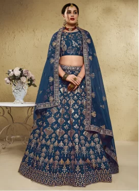 Art Silk Designer Lehenga Choli with Embroidered Work for Party in Teal