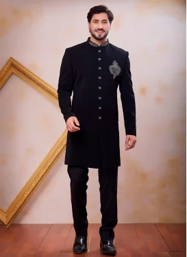 Art Silk Indo Western in Black with Resham Work for Party