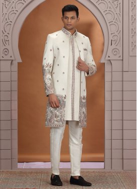 Art Silk Indo Western in Cream with Embroidered Work for Men
