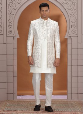 Art Silk Indo Western in Off White with Embroidered Work for Party