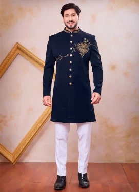 Art Silk Indo Western with Beads Work for Festival in Navy Blue and White