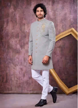 Art Silk Indo Western with Cutdana Work in Grey and White