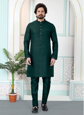 Art Silk Kurta Pajama in Green with Resham Work for Festival