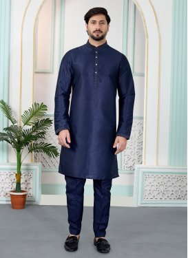 Art Silk Kurta Pajama in Navy Blue with Resham Work for Men