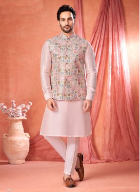 Art Silk Kurta Pajama With Jacket with Embroidered Work in Pink for Festival