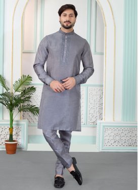 Art Silk Kurta Pajama with Resham Work for Ceremonial in Grey