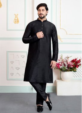 Art Silk Kurta Pajama with Resham Work for Men in Black