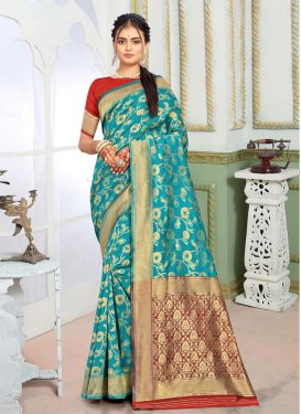 Art Silk Maroon and Teal Contemporary Style Saree
