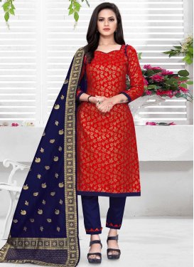 Art Silk Navy Blue and Red Woven Work Pant Style Classic Suit
