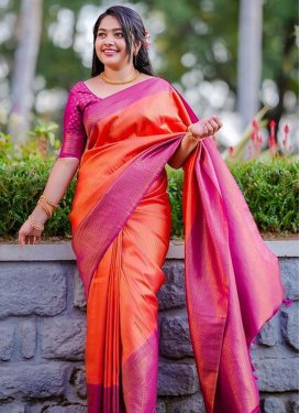 Art Silk Orange and Rose Pink Traditional Designer Saree
