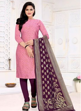 Art Silk Pink and Purple Woven Work Trendy Churidar Salwar Kameez