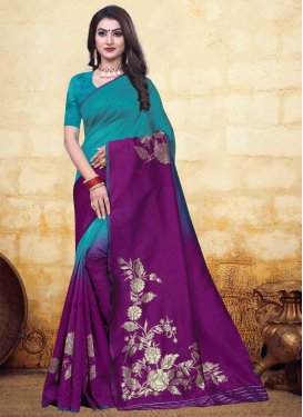 Art Silk Purple and Teal Designer Traditional Saree