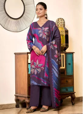 Art Silk Readymade Salwar Suit with Digital Print Work in Purple